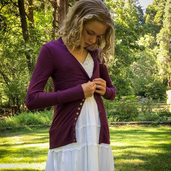 Long-Sleeve Snap Cardigan (Plum) - Picture 1 of 2